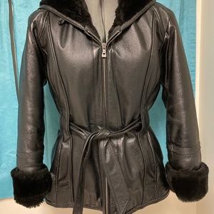 Wilson Leather- Black, Hooded, faux-fur lined Jacket